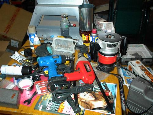 Teardrop - Tools galore on my dining room table