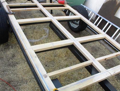 Teardrop - Laying out the bolt holes in the floor frame.