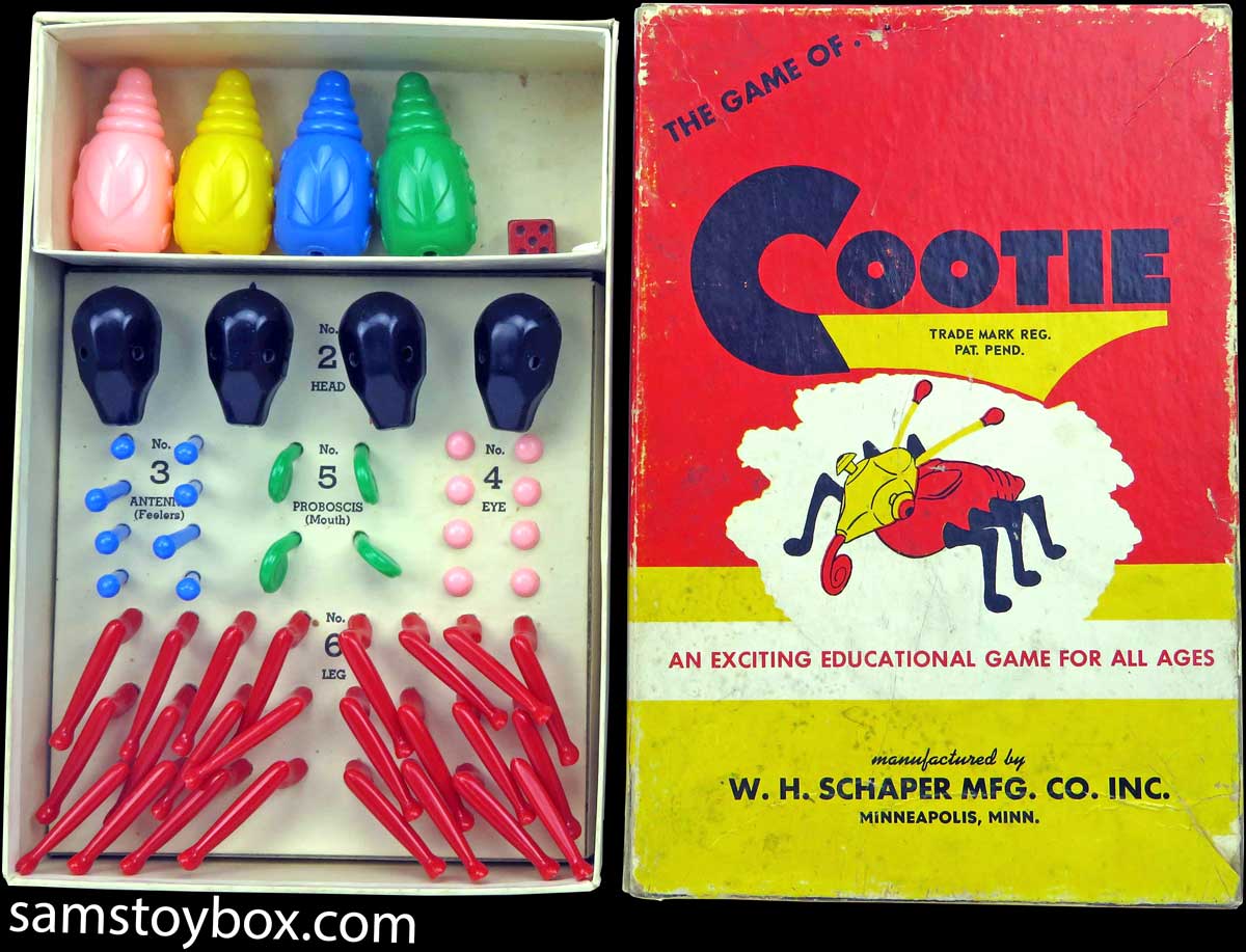 The box and contents of original 1949 Cootie