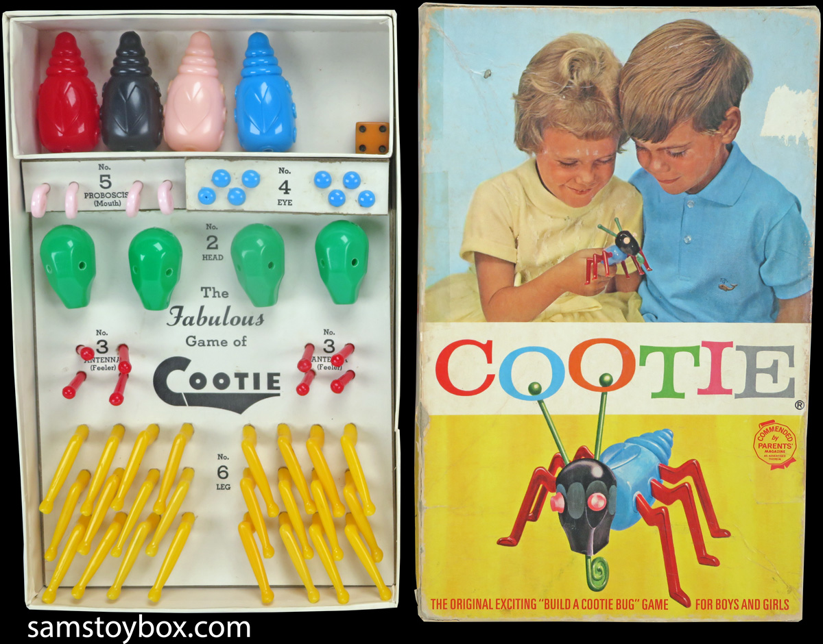 The box and contents of an alternate 1960s Cootie