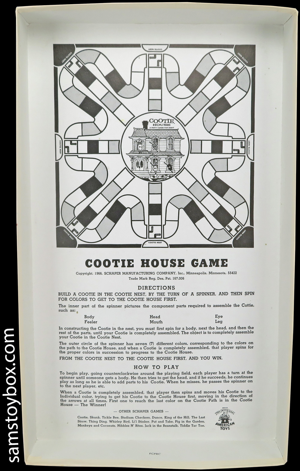 Cootie House Instructions from inside the Box Lid