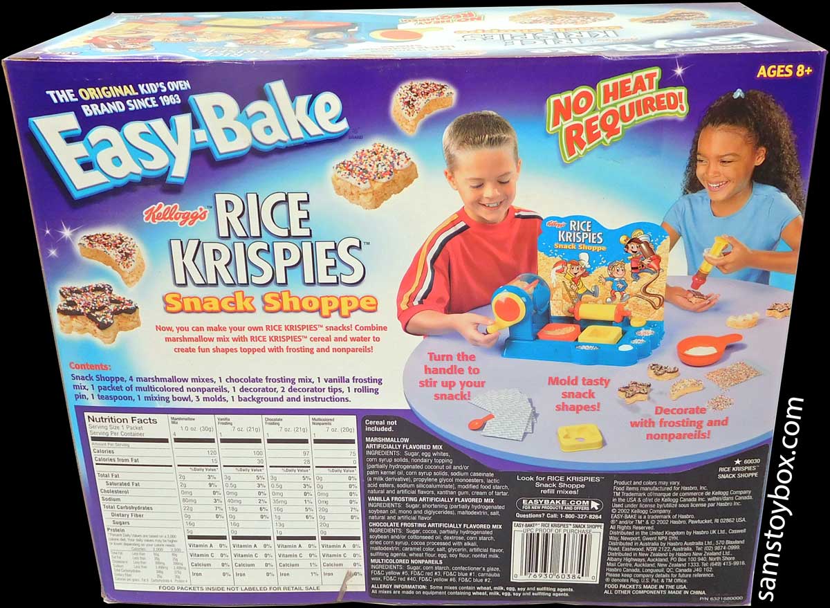 Contents of the Easy-Bake Rice Krispies Treat Shoppe Box Back.