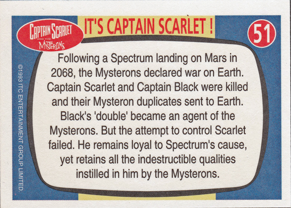 Back of Gerry Anderson Supermarionation Card number 51