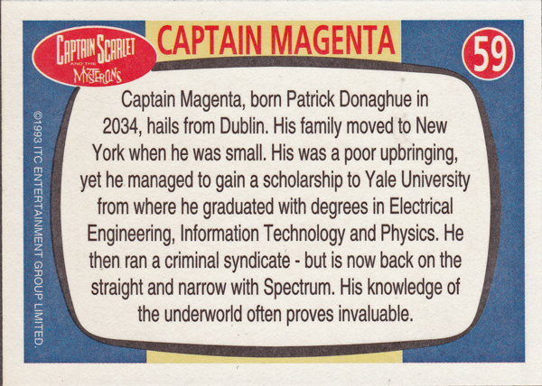 Back of Gerry Anderson Supermarionation Card number 59