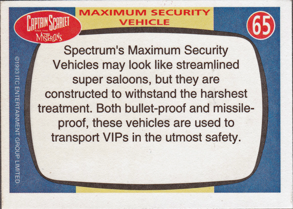 Back of Gerry Anderson Supermarionation Card number 65